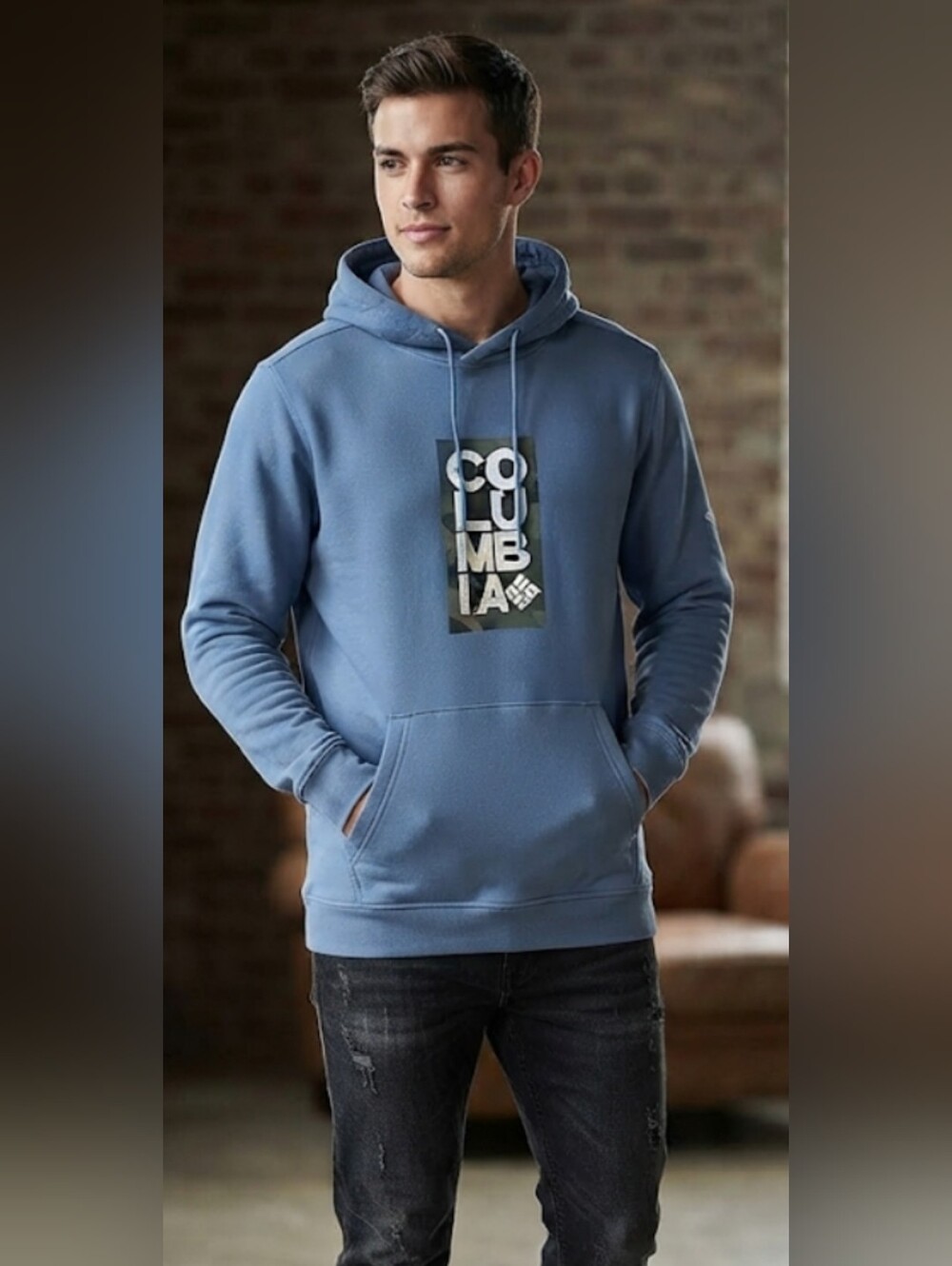 Columbia Men's Or Women's Slate Blue Pullover Hoodie with Logo Panel